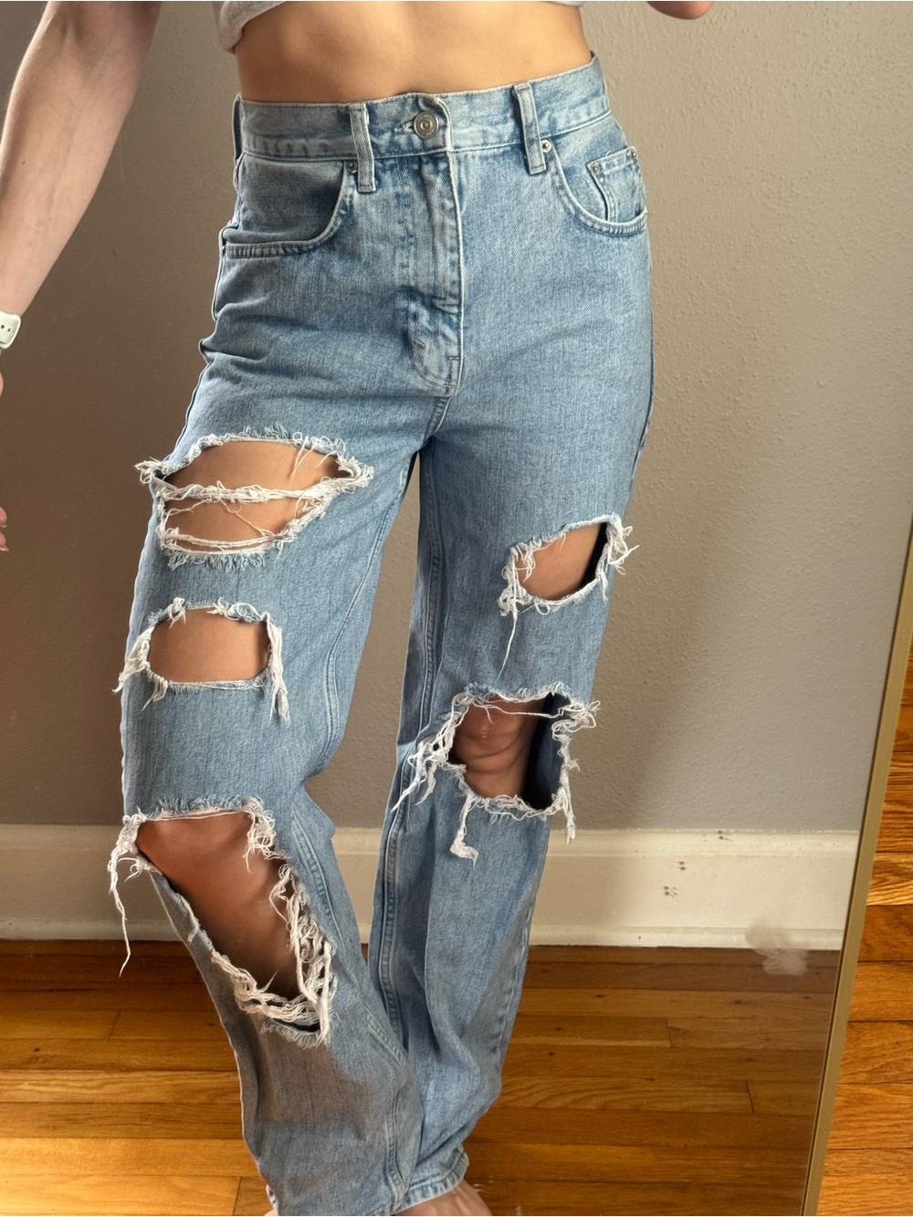 BDG Light Blue Distressed Wide-Leg Jeans